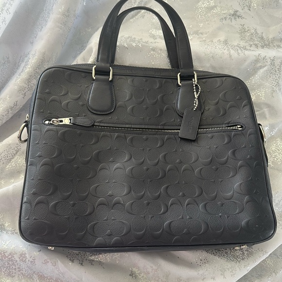 Coach Dark Blue Coated Canvas Hudson Slim Laptop Bag